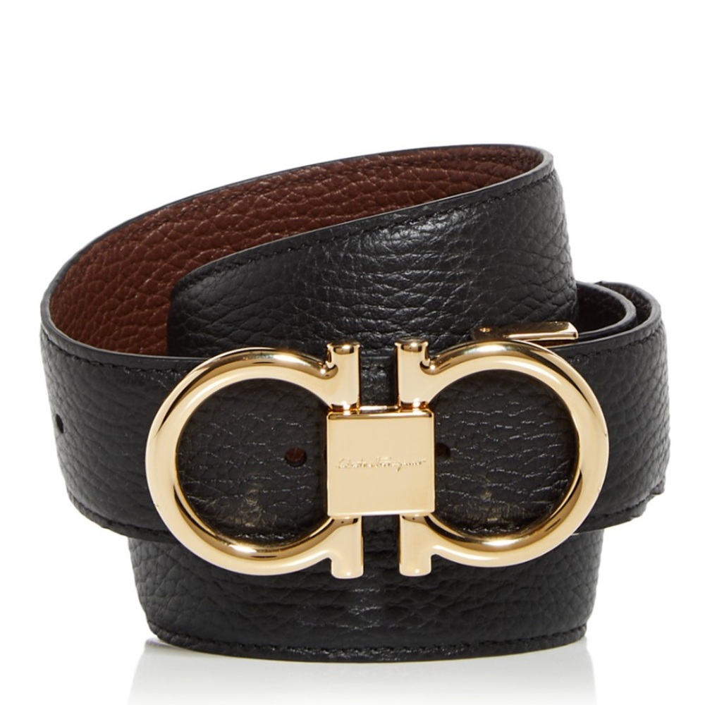 Salvatore Ferragamo unisex Gancini logo reversible leather buckle Belt NEW